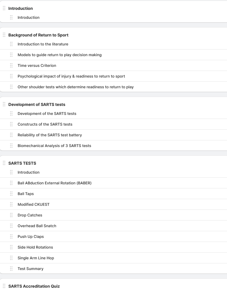 Shoulder Arm Return To Sport (SARTS)